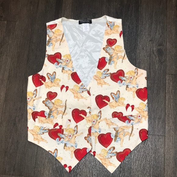 Vintage Valentines Day Hearts Holiday  Vest size small red ivory blue - Picture 1 of 6